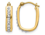 Accent Diamond Squared Hoop Earrings in 14K Yellow Gold (2/3 Inch)